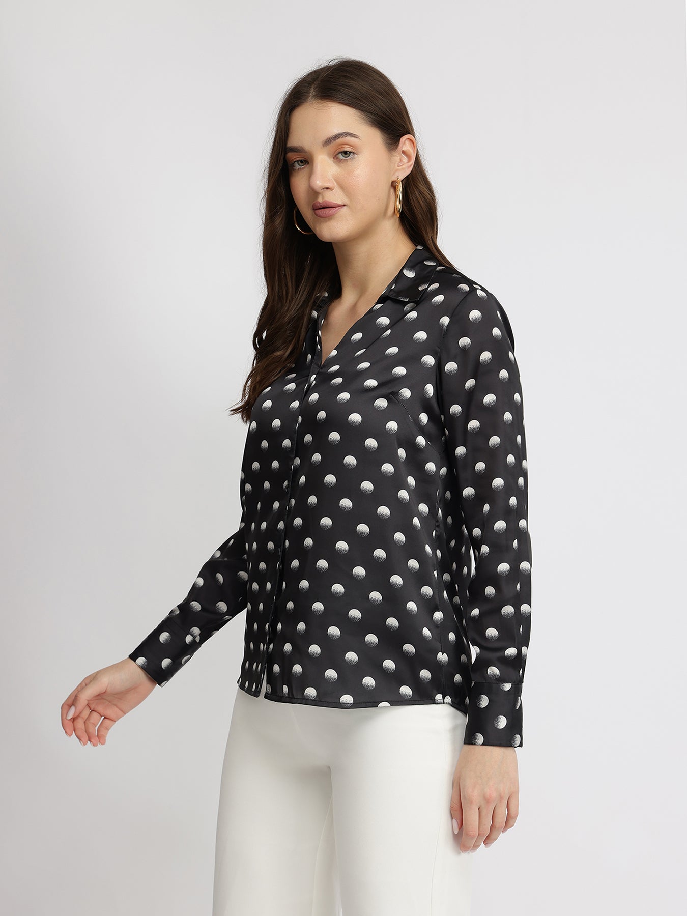 Satin Polka Dot Shirt - Black