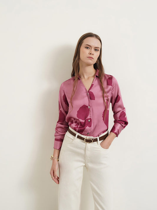 Satin Floral Shirt - Pink