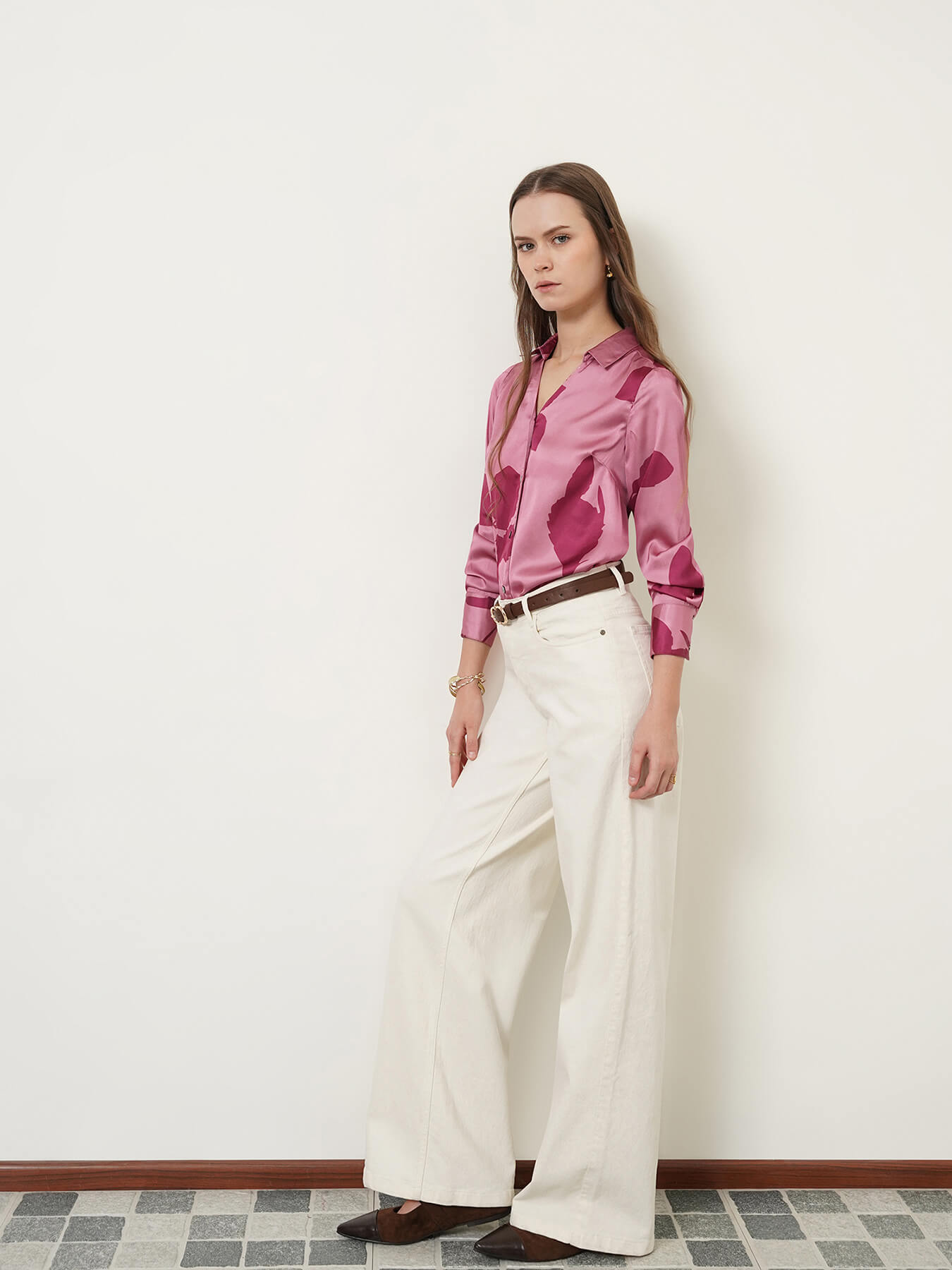 Satin Floral Shirt - Pink