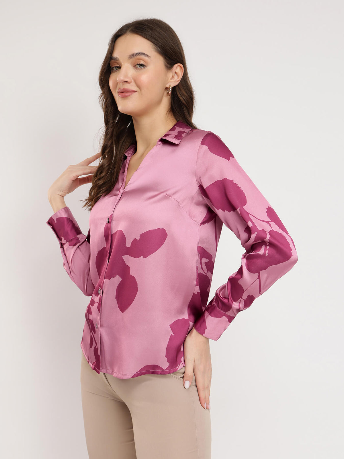 Satin Floral Shirt - Pink