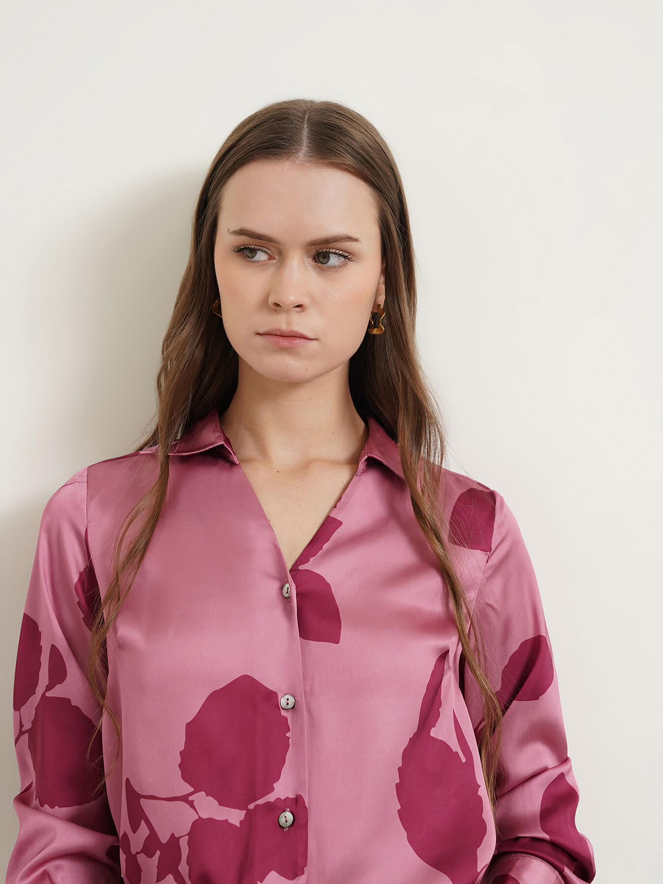 Satin Floral Shirt - Pink