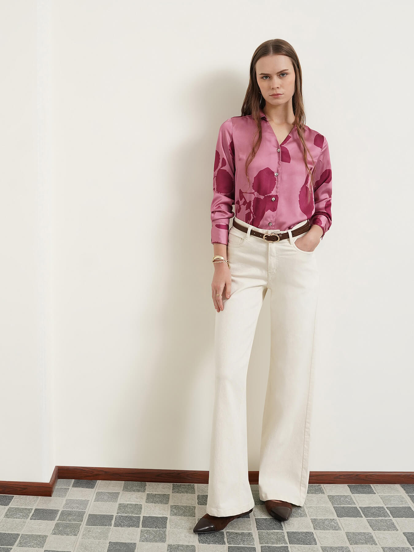 Satin Floral Shirt - Pink