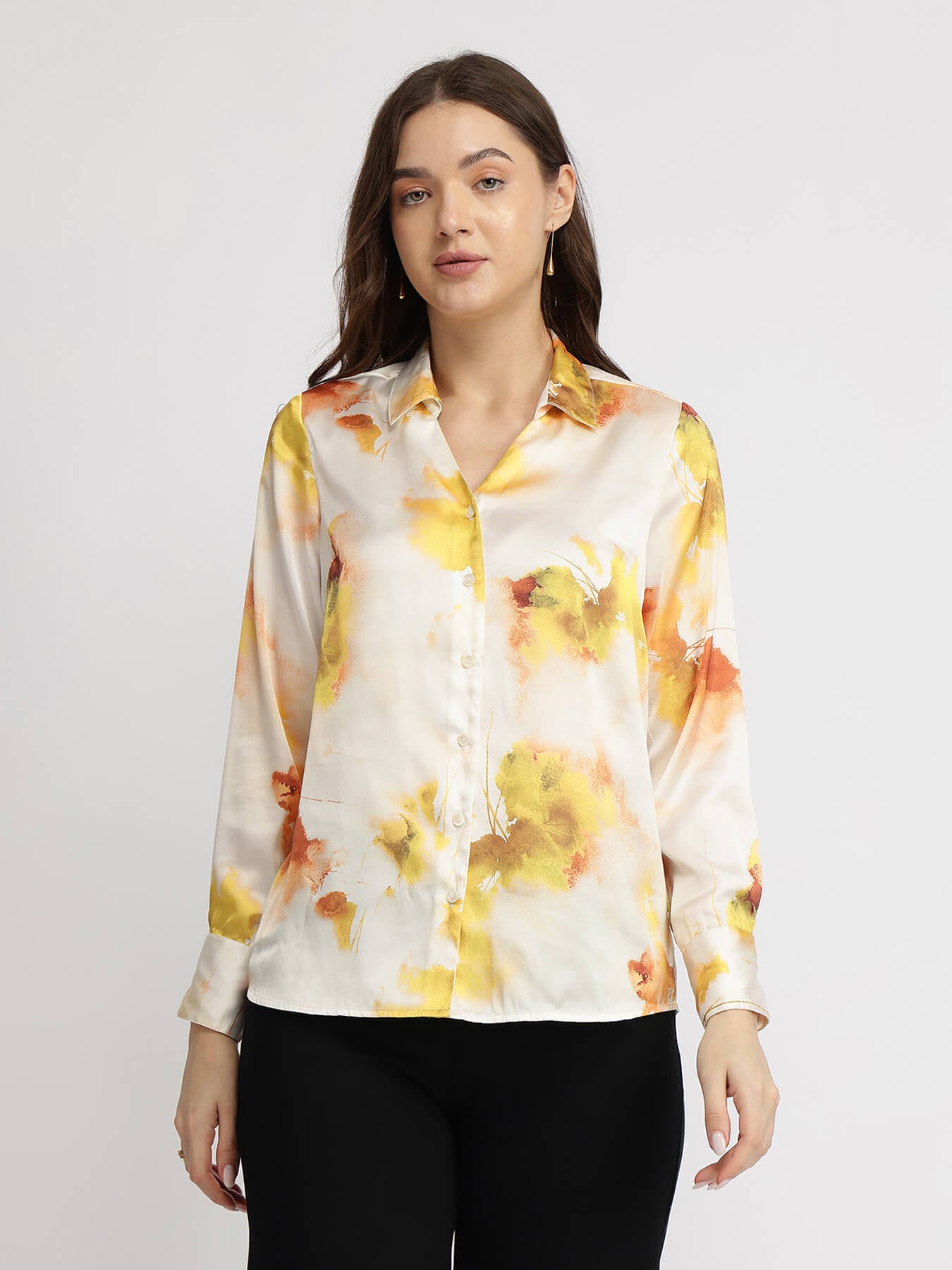 Satin Floral Shirt - Yellow