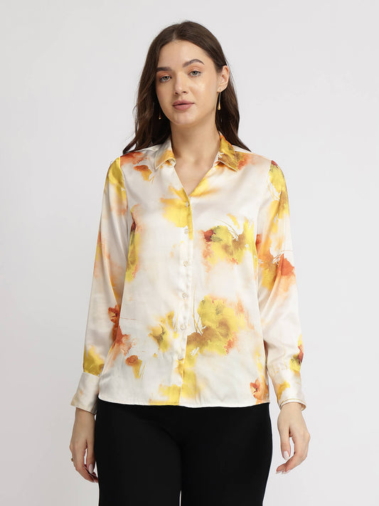 Satin Floral Shirt - Yellow