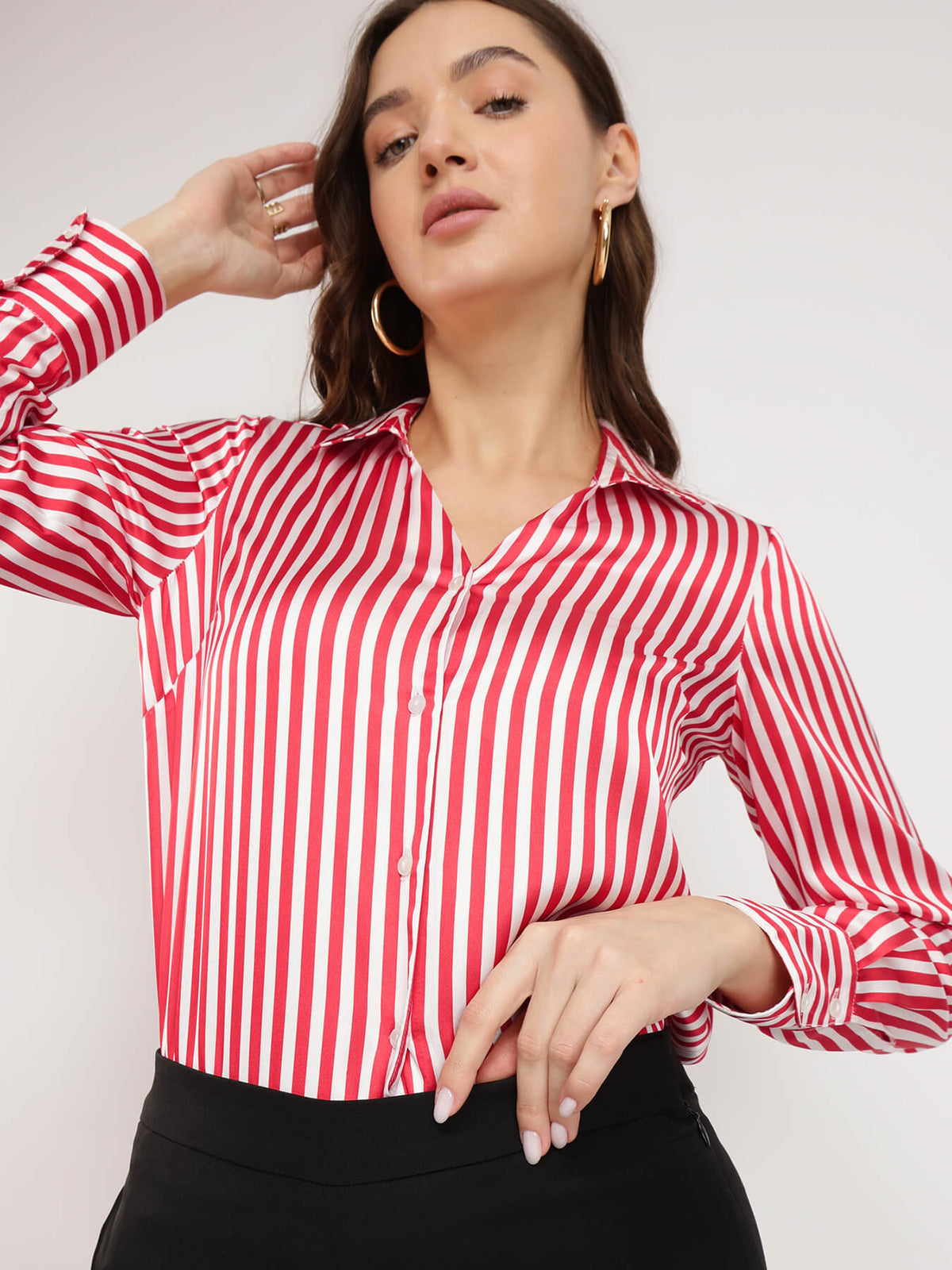 Satin Striped Shirt - Red And White