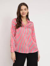 Satin Striped Shirt - Red And White