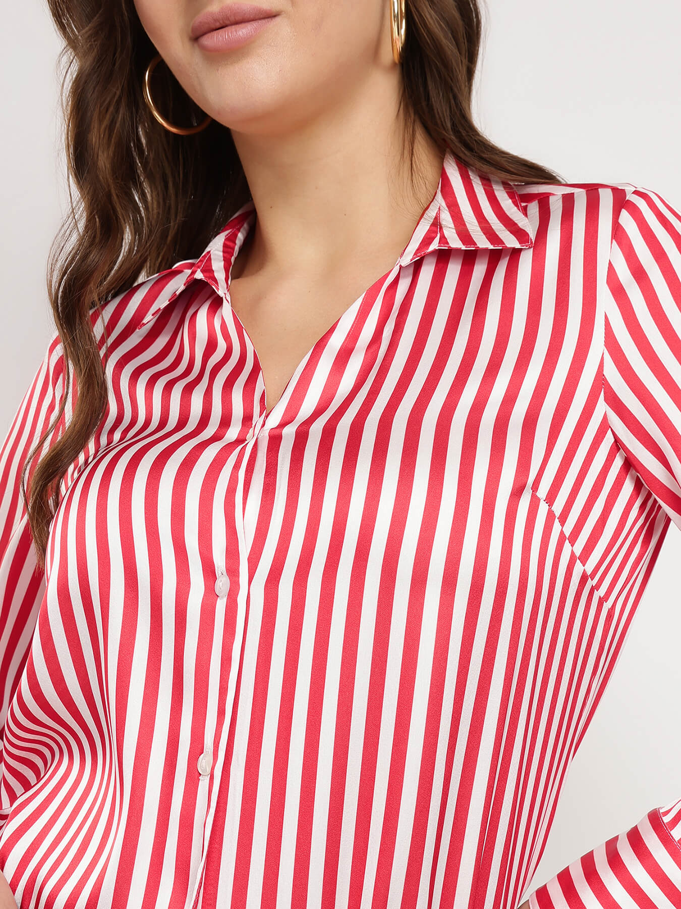 Satin Striped Shirt - Red And White