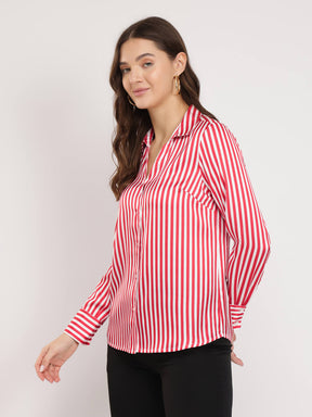 Satin Striped Shirt - Red And White