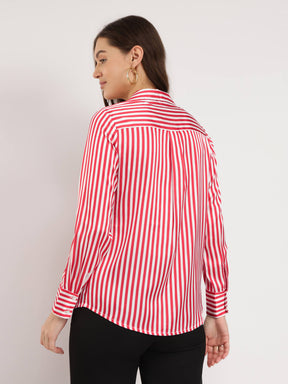 Satin Striped Shirt - Red And White