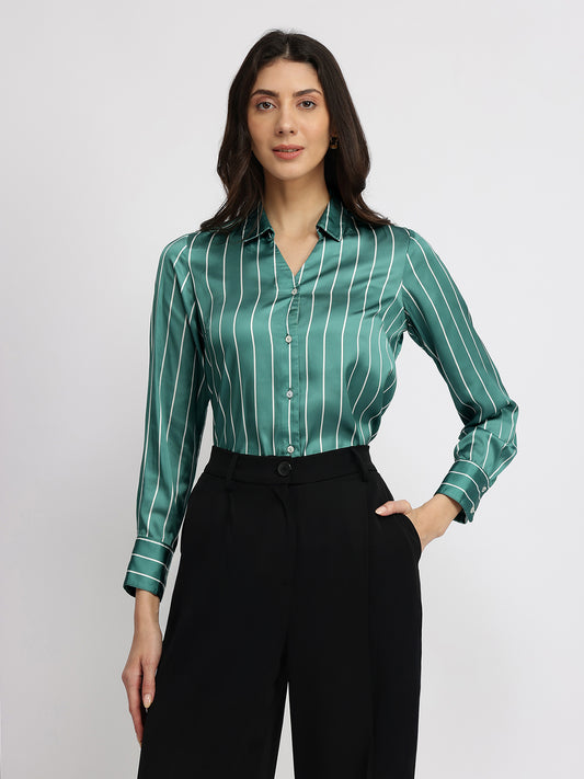 Satin Striped Shirt - Green