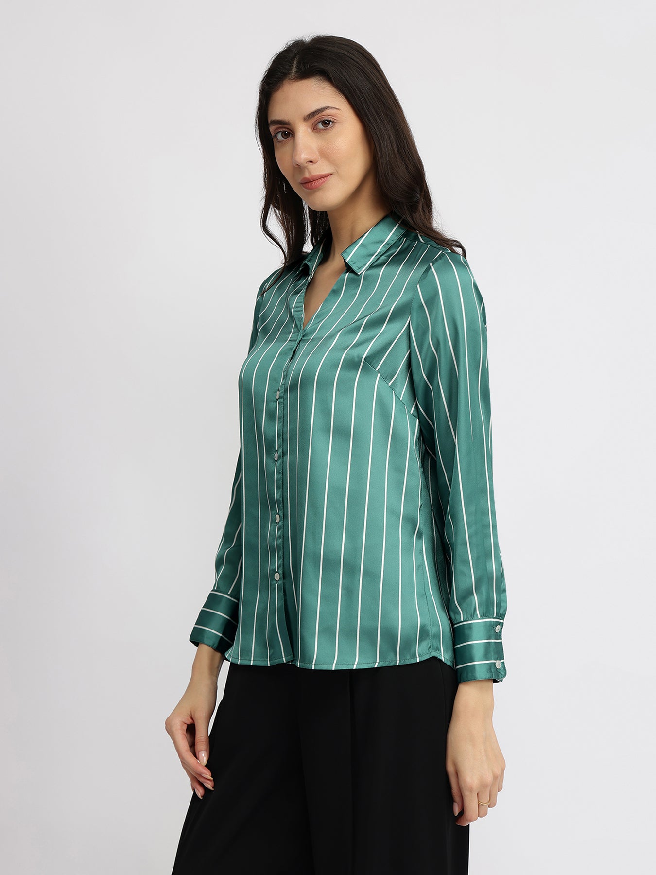 Satin Striped Shirt - Green