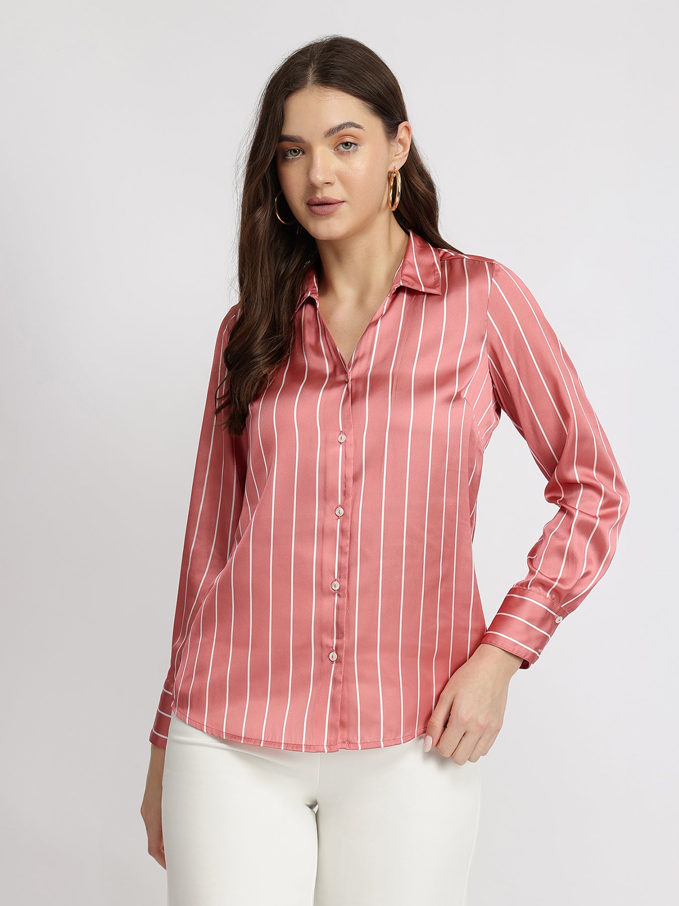 Satin Striped Shirt - Dusty Pink