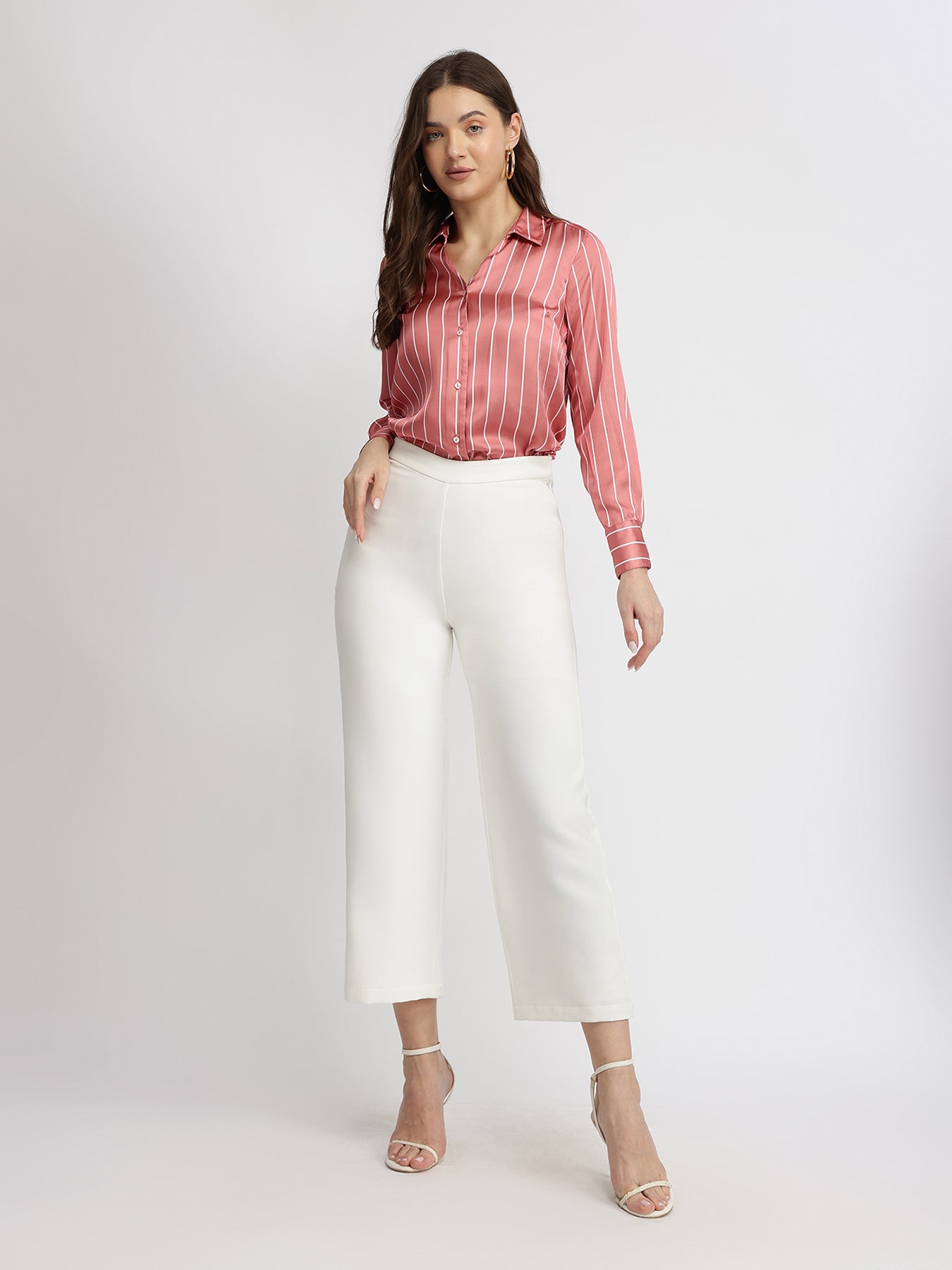 Satin Striped Shirt - Dusty Pink