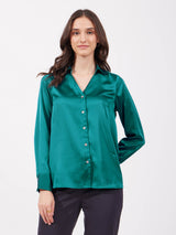 Satin Collared Neck Shirt - Teal