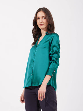 Satin Collared Neck Shirt - Teal