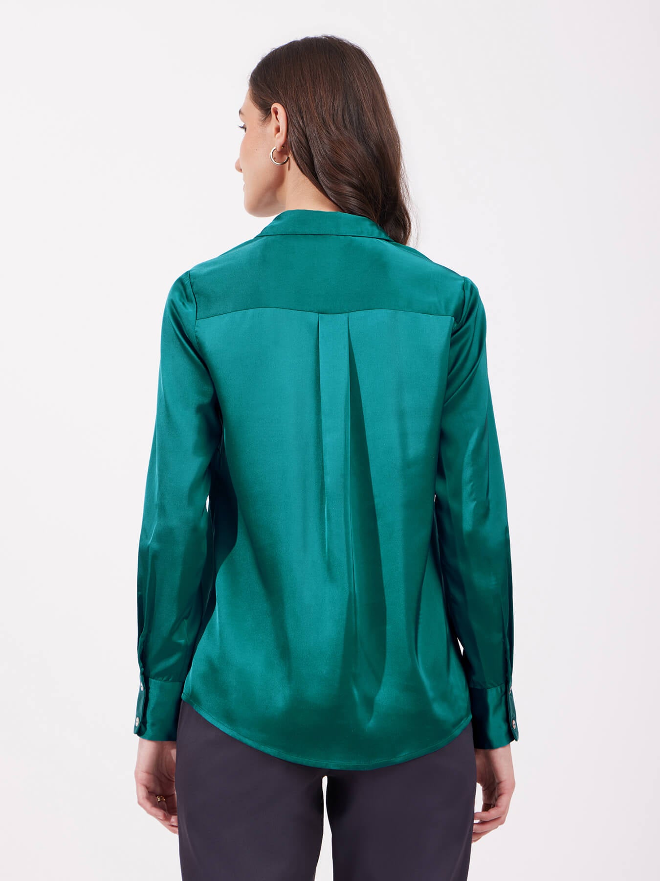 Satin Collared Neck Shirt - Teal