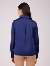 Satin Front Pleat Shirt - Navy