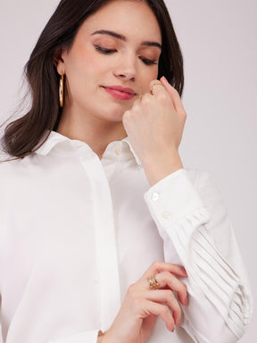 Pleated Full Sleeves Shirt - White