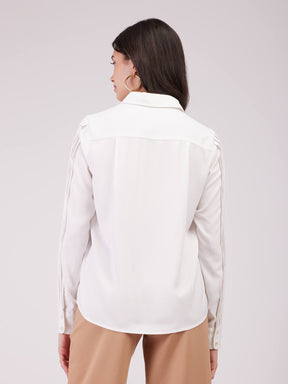 Pleated Full Sleeves Shirt - White