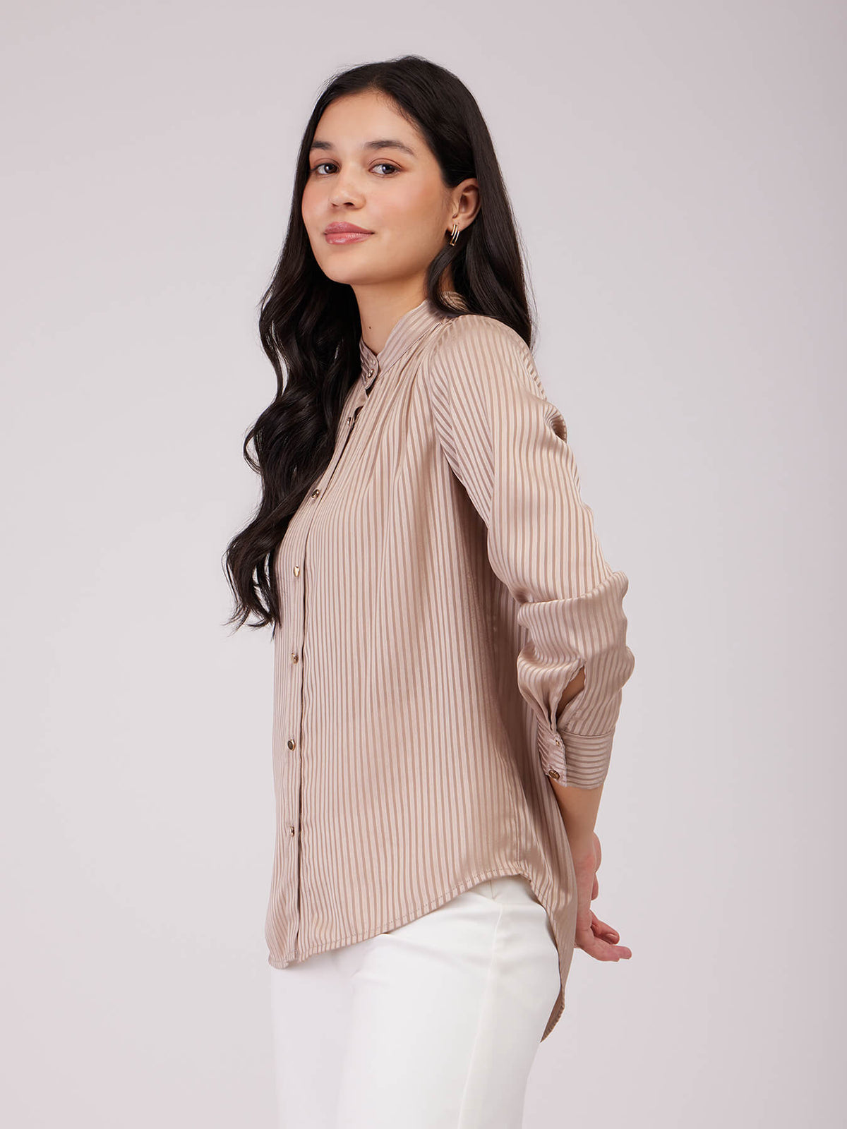 Satin Striped Shirt - Beige