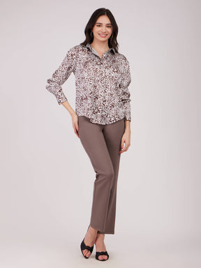 Satin Animal Print Shirt - White And Brown