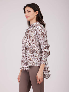 Satin Animal Print Shirt - White And Brown