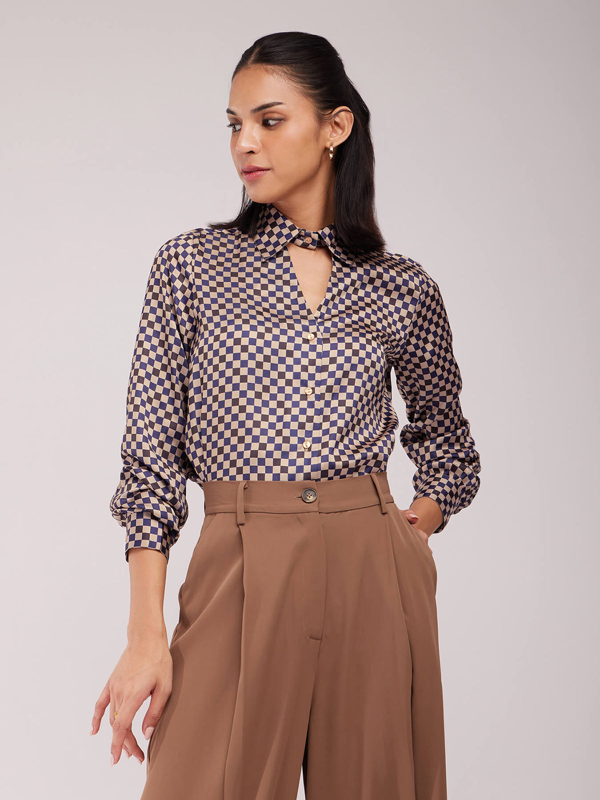 Satin Buttoned Down Shirt - Multicolour