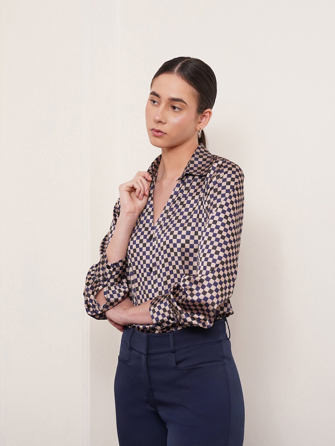 Satin Buttoned Down Shirt - Multicolour