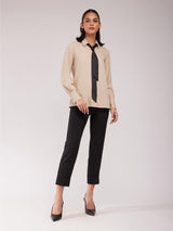 Contrast Tie-Up Shirt - Beige