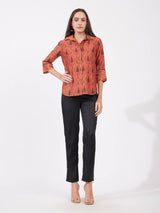 Chanderi Collared Neck Shirt - Rust And Black