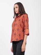 Chanderi Collared Neck Shirt - Rust And Black