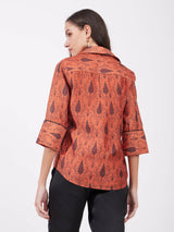 Chanderi Collared Neck Shirt - Rust And Black