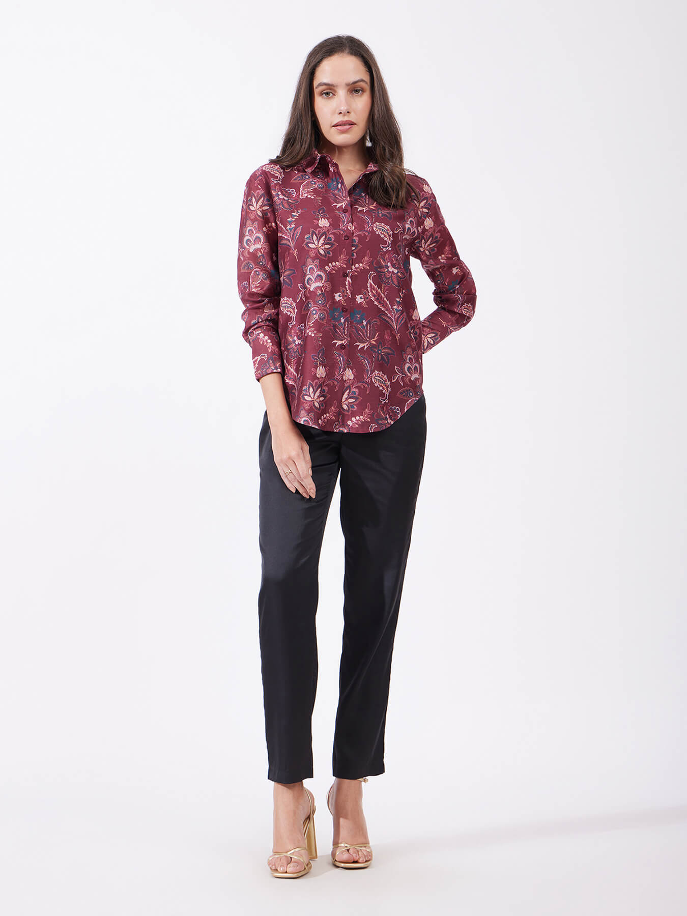 Chanderi Floral Shirt - Maroon