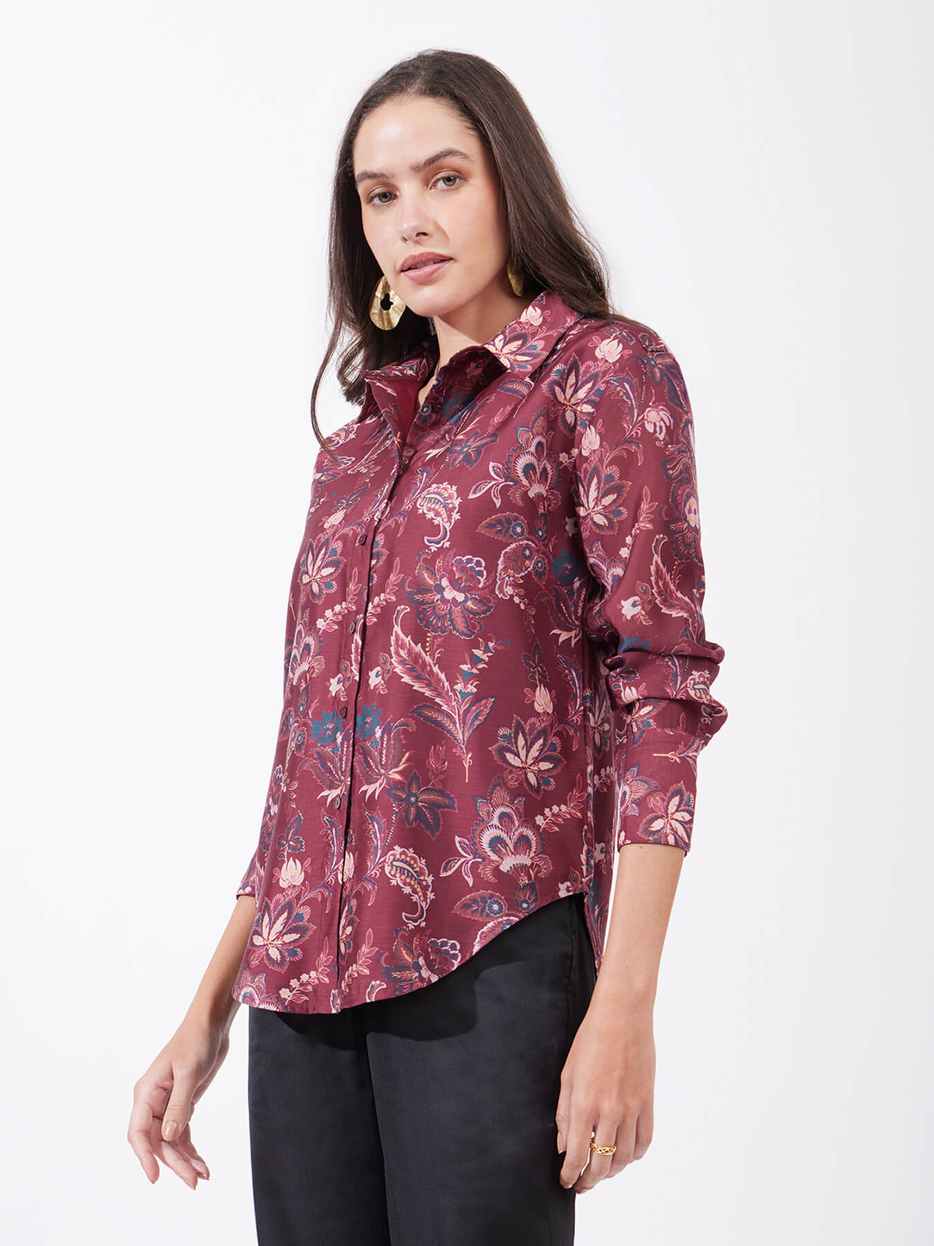 Chanderi Floral Shirt - Maroon
