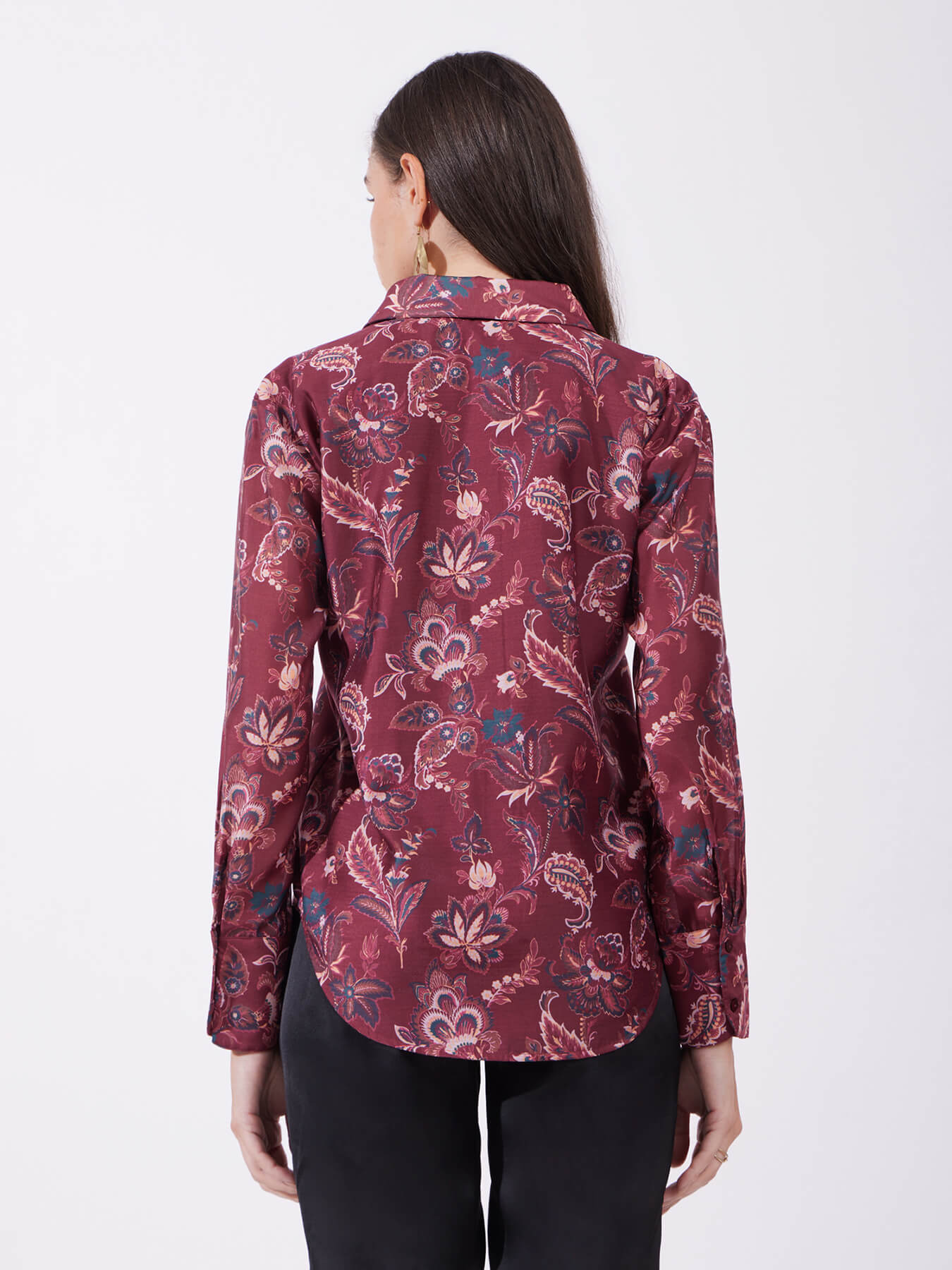 Chanderi Floral Shirt - Maroon
