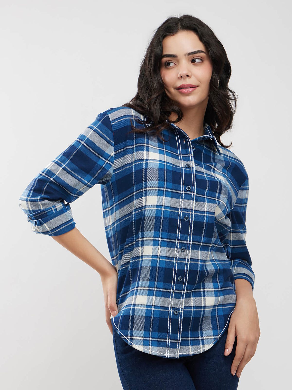 Checkered Button Down Shirt - Blue And White