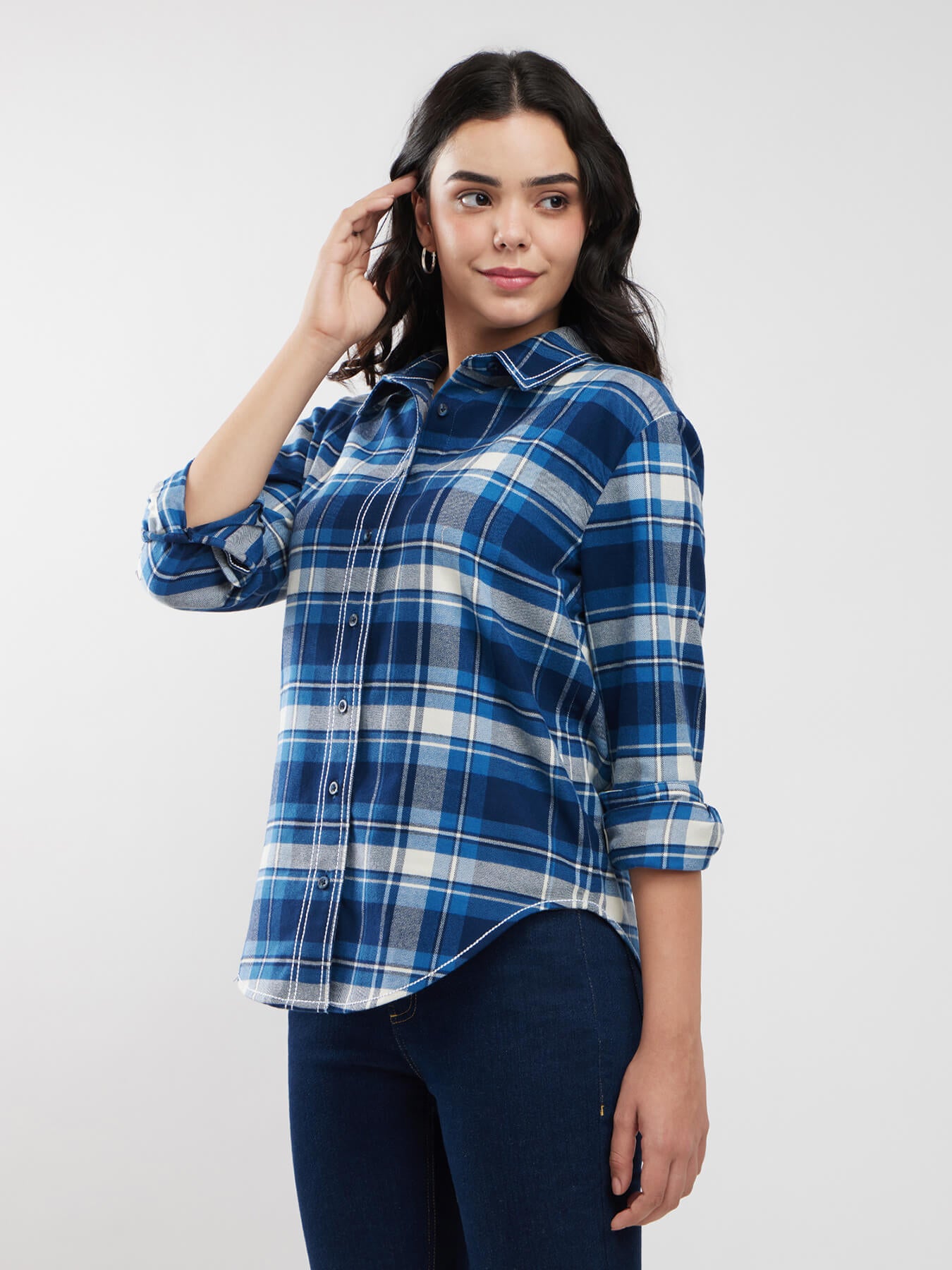 Checkered Button Down Shirt - Blue And White