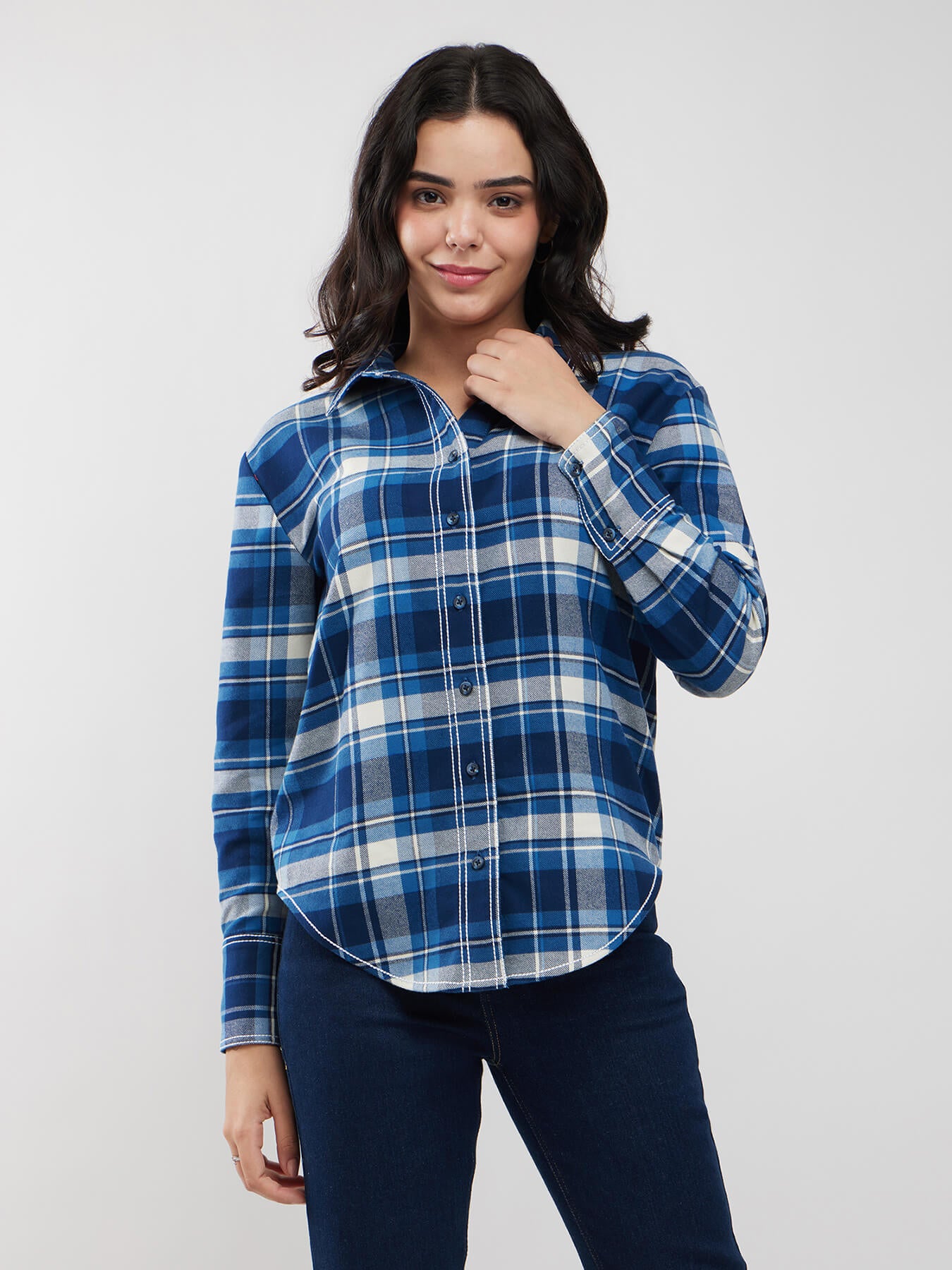 Checkered Button Down Shirt - Blue And White