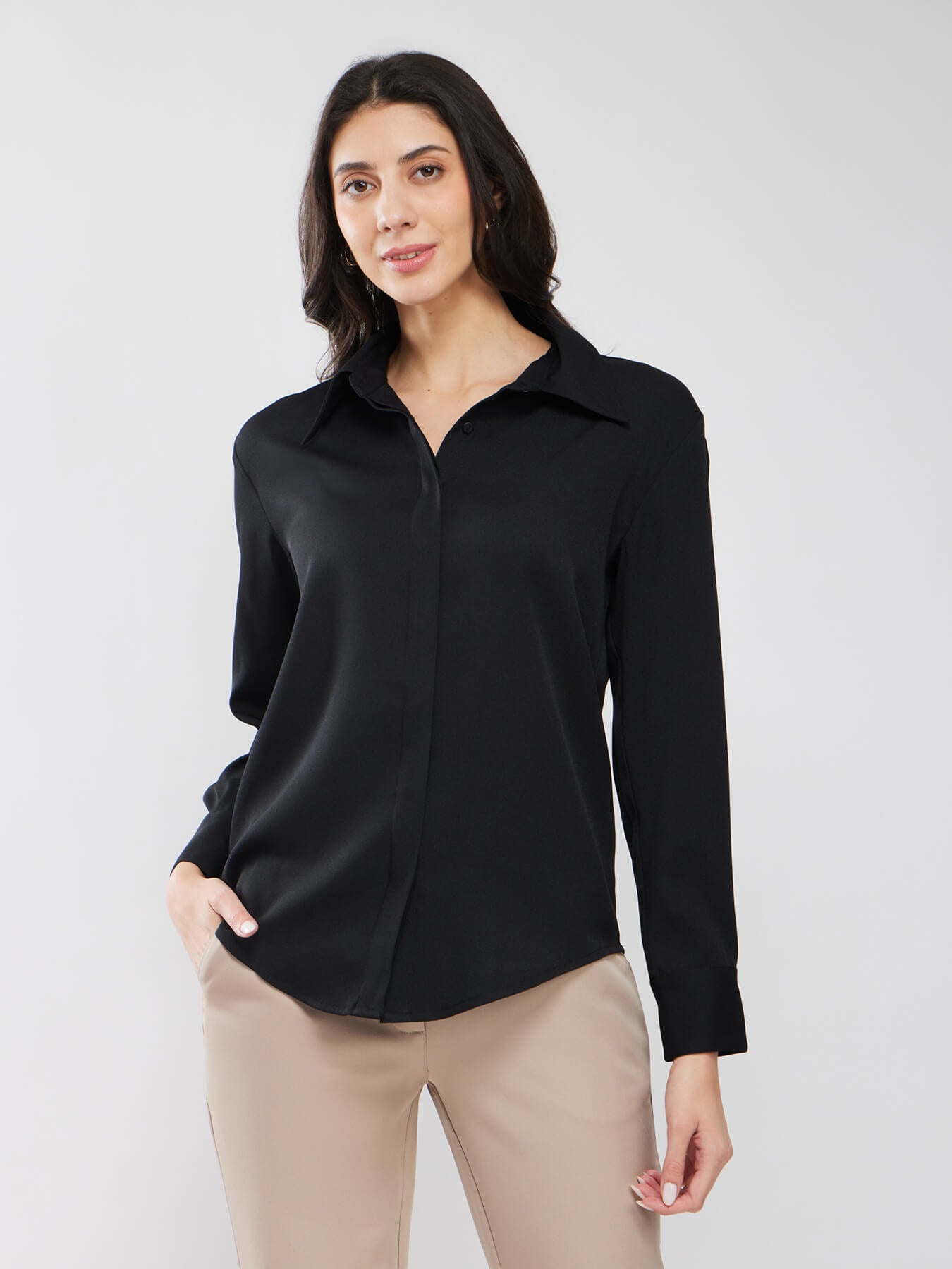 Collared Neck Shirt - Black