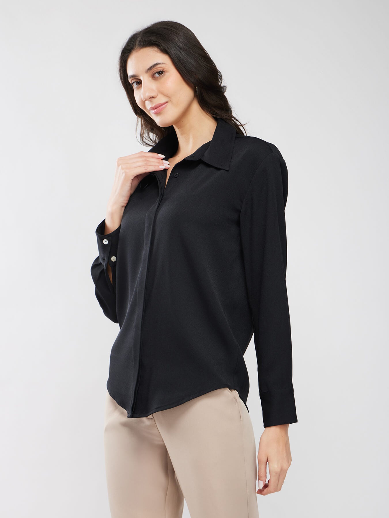 Collared Neck Shirt - Black