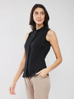 Round Neck Peplum Shirt - Black