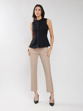 Round Neck Peplum Shirt - Black