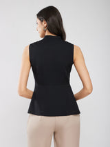 Round Neck Peplum Shirt - Black