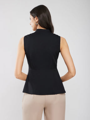 Round Neck Peplum Shirt - Black