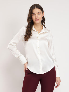 Satin Bell Cuff Shirt - Off White