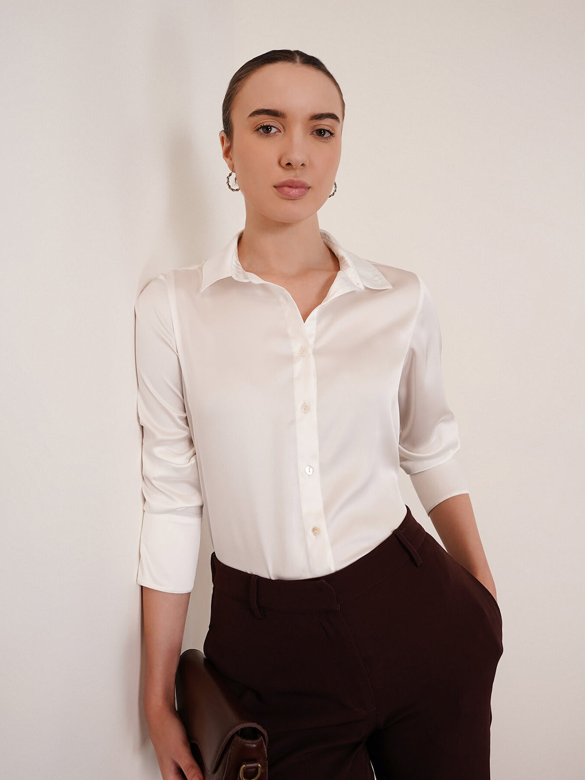 Satin Bell Cuff Shirt - Off White