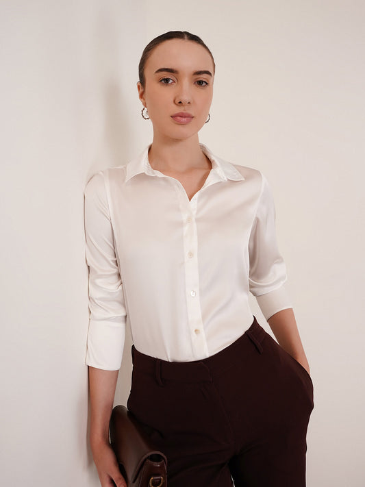 Satin Bell Cuff Shirt - Off White