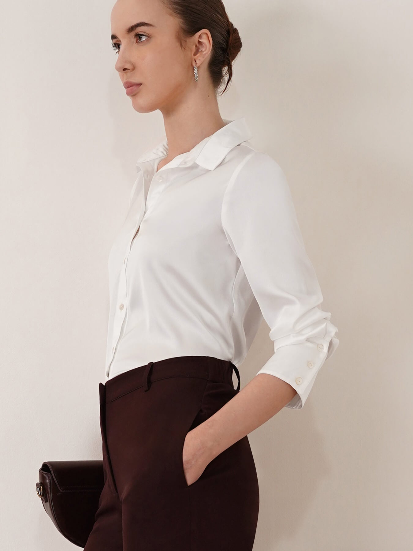 Satin Bell Cuff Shirt - Off White