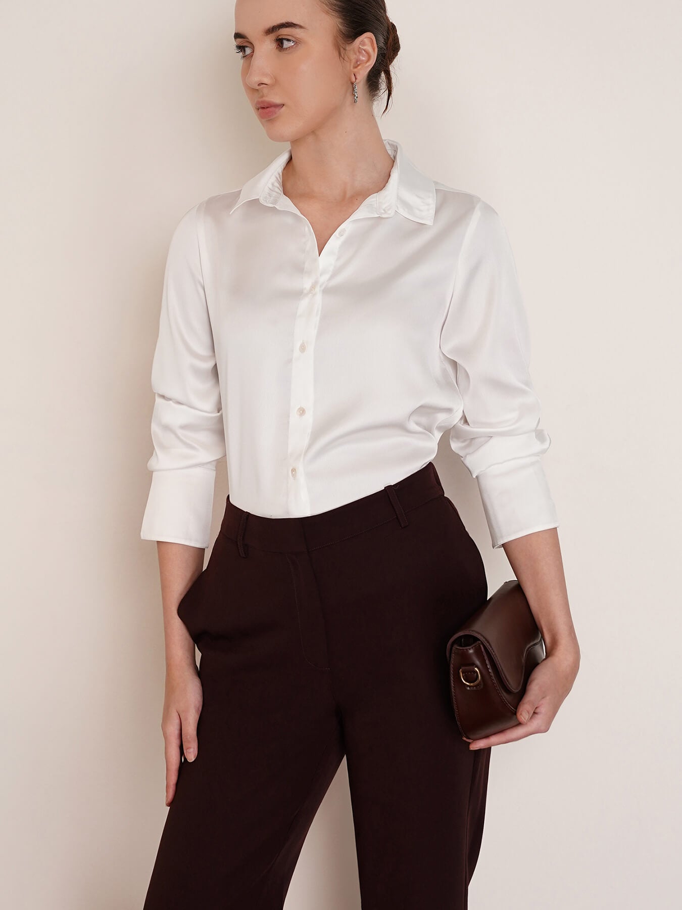 Satin Bell Cuff Shirt - Off White