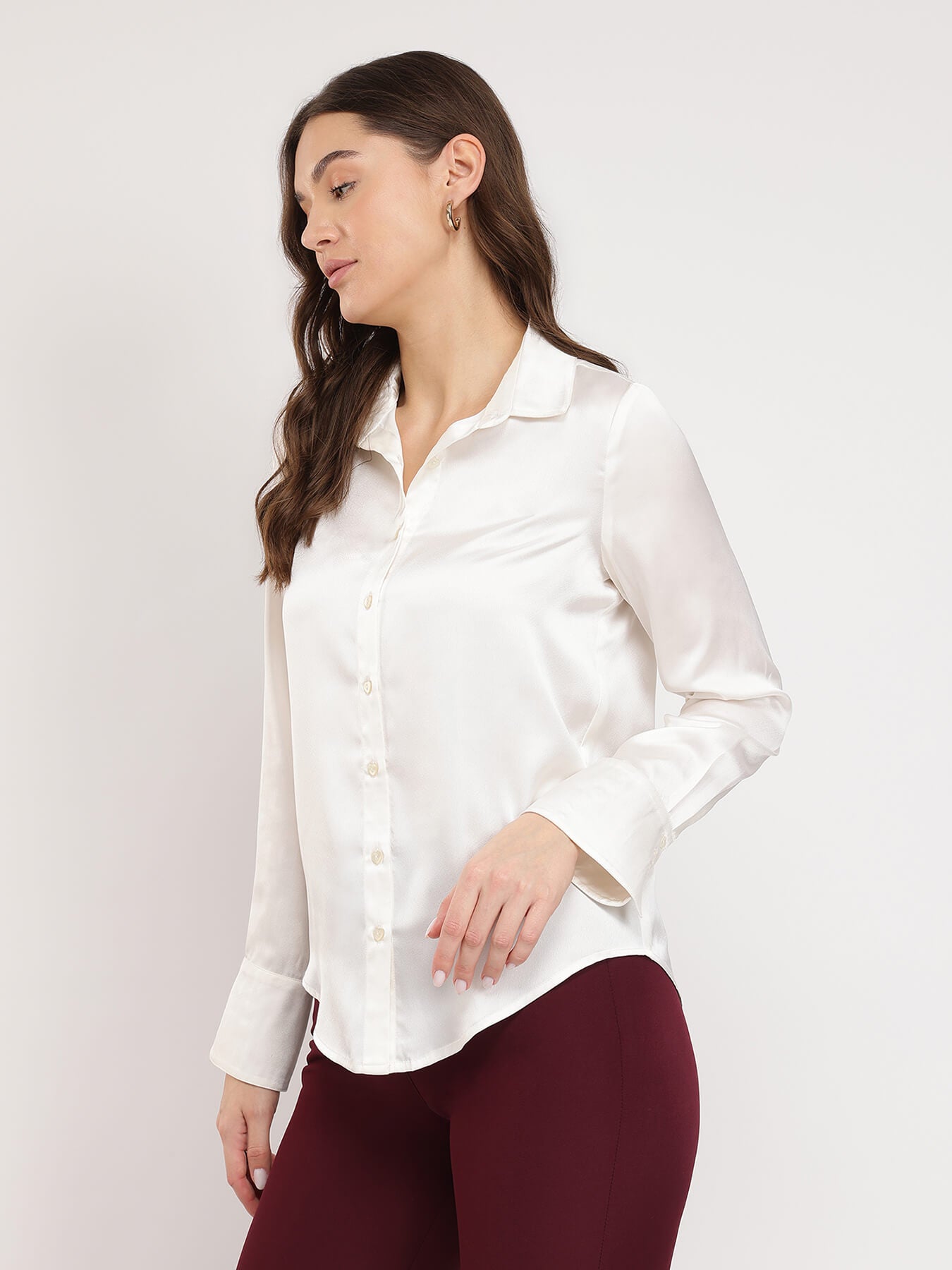 Satin Bell Cuff Shirt - Off White